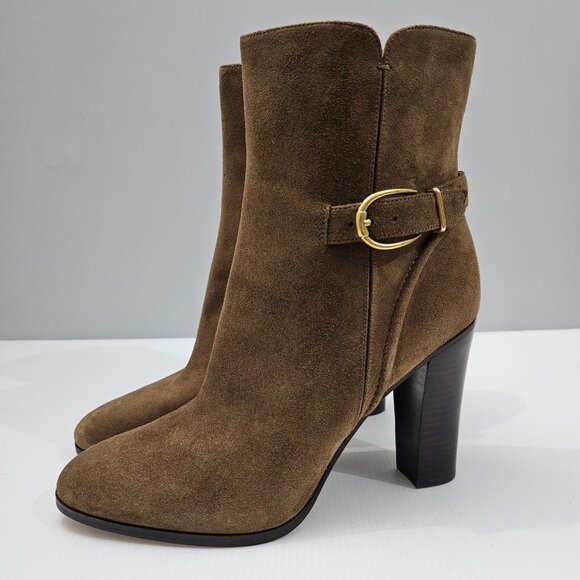NEW Veronica Beard Viv Ankle Boot Womens 10 Brown Suede High Heeled Buckle Fall - Picture 1 of 15
